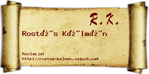 Rostás Kálmán névjegykártya
